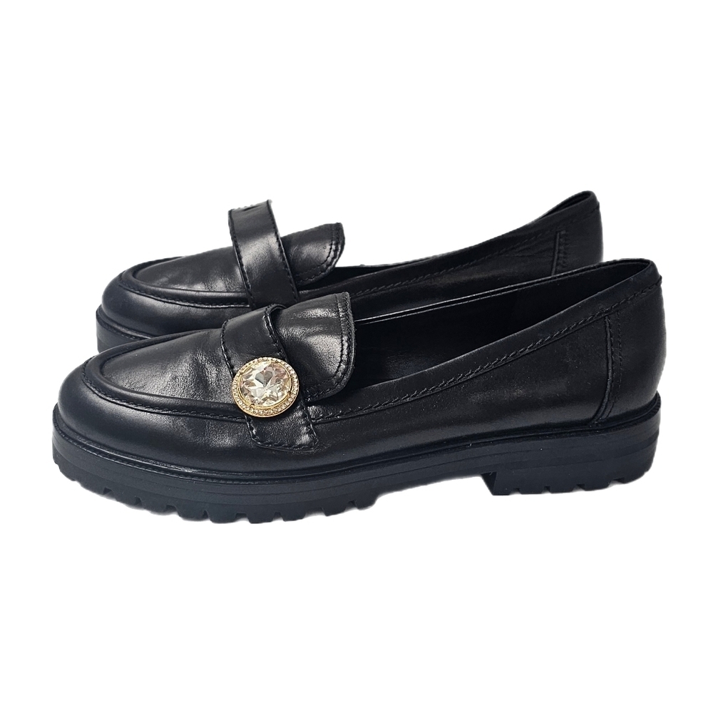 Kate Spade New York Posh Black Leather Lug Sole Loafer Size 8